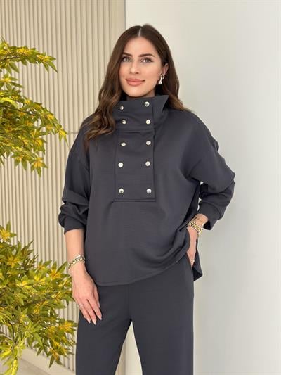 Yakası Çıtçıt Detaylı Modal Takım Antrasit 