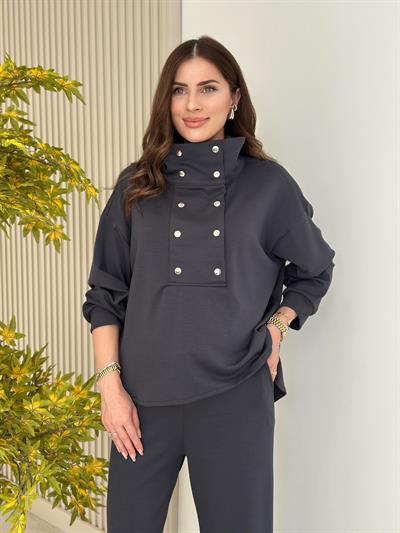 Yakası Çıtçıt Detaylı Modal Takım Antrasit 