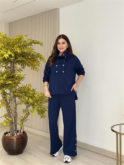 Yakası Çıtçıt Detaylı Modal Takım Lacivert