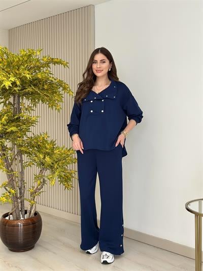 Yakası Çıtçıt Detaylı Modal Takım Lacivert