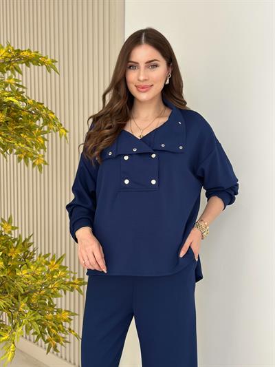 Yakası Çıtçıt Detaylı Modal Takım Lacivert