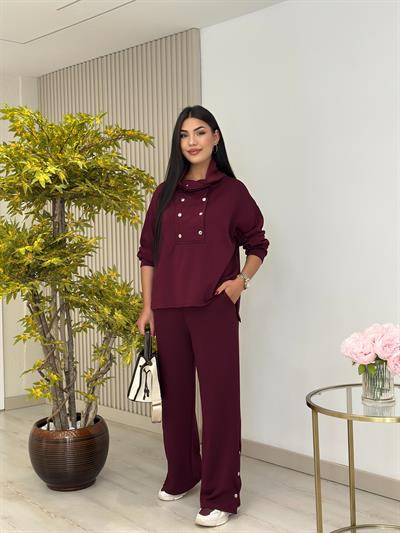 Yakası Çıtçıt Detaylı Modal Takım Mürdüm