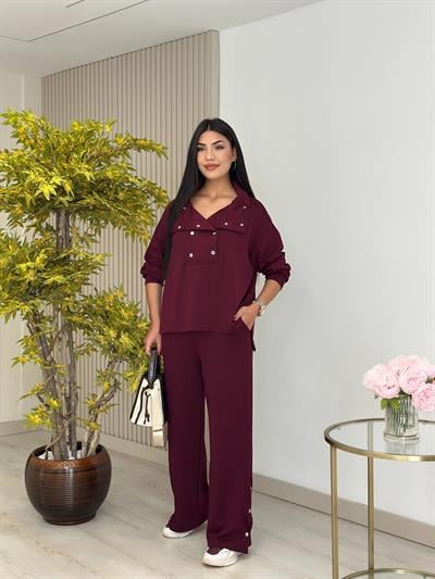 Yakası Çıtçıt Detaylı Modal Takım Mürdüm