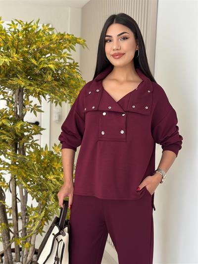 Yakası Çıtçıt Detaylı Modal Takım Mürdüm