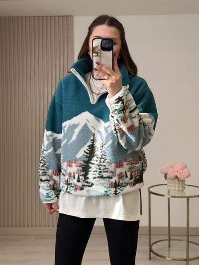 Yakası Fermuarlı Cepli Polar Sweatshirt Winter