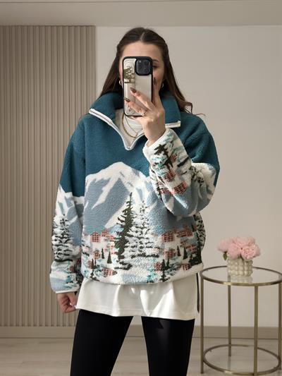 Yakası Fermuarlı Cepli Polar Sweatshirt Winter