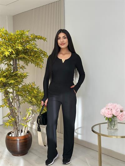 Yakası Gold Detaylı Likralı Fitilli Takım