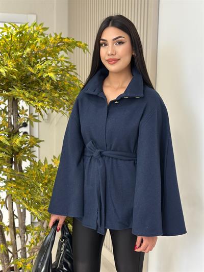 Yakası Gold Düğmeli Kaşe Panço Lacivert