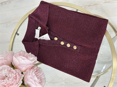 Yakası Gold Düğmeli Simli Triko Mürdüm