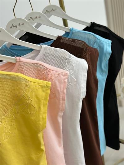 Yakası İşleme Detaylı Tshirt Mavi