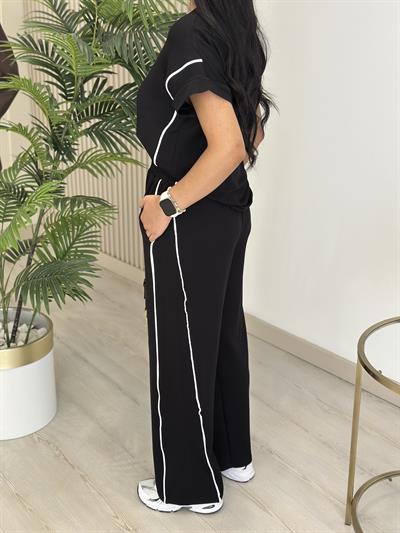 Yanları Çizgili Modal Kumaş Takım Siyah