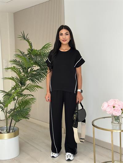 Yanları Çizgili Modal Kumaş Takım Siyah