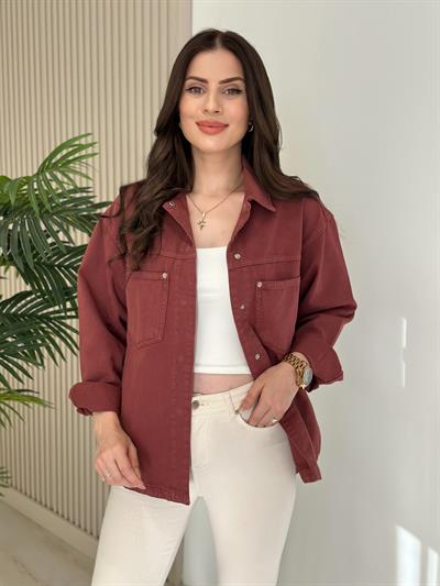 Yıkama Gabardin Cepli Gömlek Kiremit
