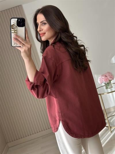 Yıkama Gabardin Cepli Gömlek Kiremit