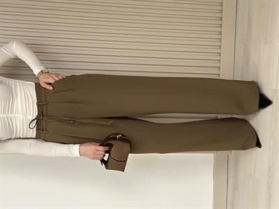 Yüksek Bel Beli Lastikli Palazzo Pantolon Haki