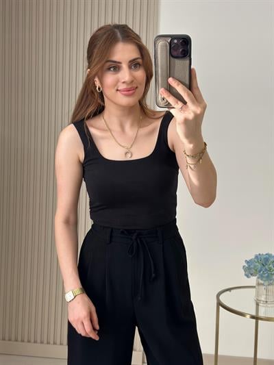 Yüksek Bel Beli Lastikli Palazzo Pantolon Siyah