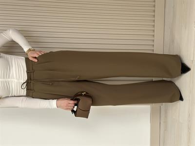 Yüksek Bel Beli Lastikli Palazzo Pantolon Haki