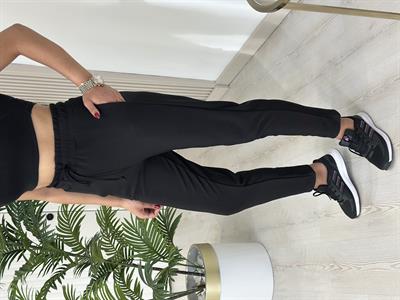 Yüksek Bel Likralı Fitilli Eşofman Altı Siyah