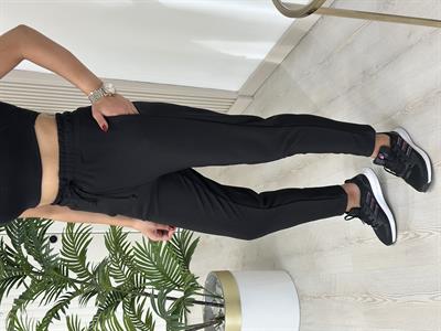 Yüksek Bel Likralı Fitilli Eşofman Altı Siyah