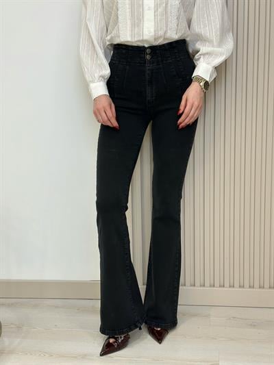 Yüksek Bel Likralı Pensli Jean Füme