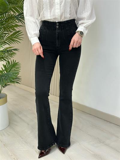 Yüksek Bel Likralı Pensli Jean Füme