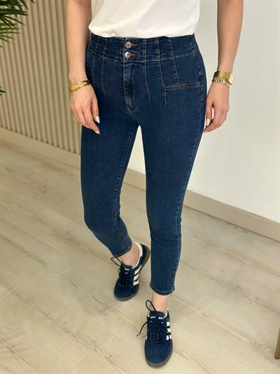 Yüksek Bel Pensli Şekillendirici Likralı Jean