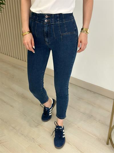 Yüksek Bel Pensli Şekillendirici Likralı Jean