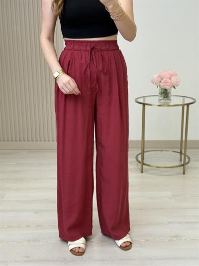Yüksek Bel Tiril Pantolon Bordo