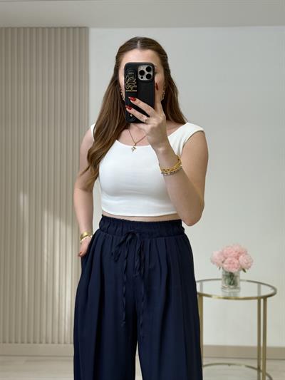 Yüksek Bel Tiril Pantolon Lacivert