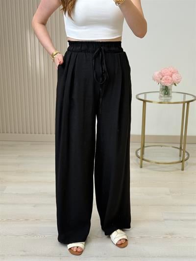 Yüksek Bel Tiril Pantolon Siyah 