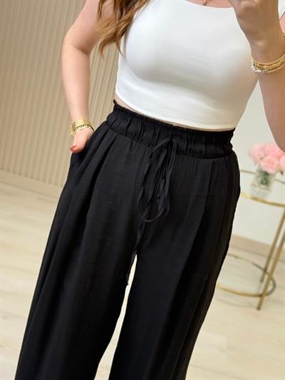 Yüksek Bel Tiril Pantolon Siyah 