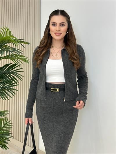 Yumoş Etek Hırka Takım Antrasit