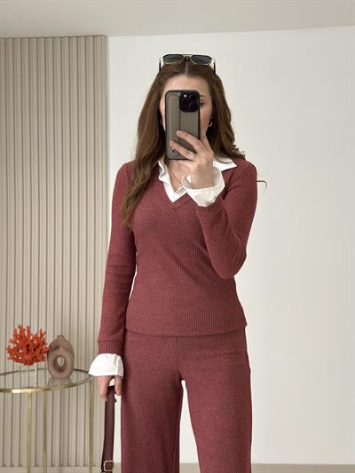 Yumoş Gömlekli Takım Bordo