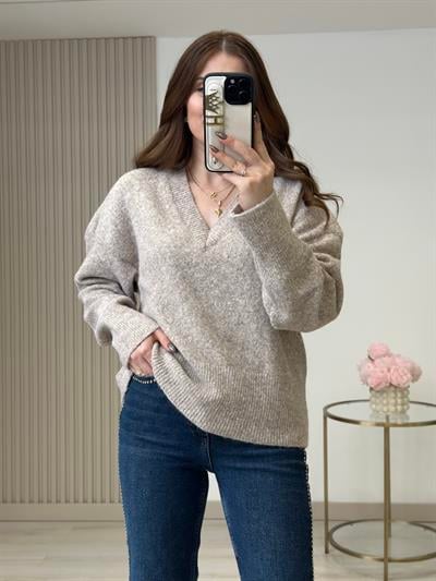 Yumoş V Yaka Kazak Bej