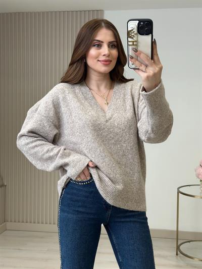 Yumoş V Yaka Kazak Bej