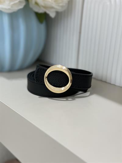 Yuvarlak Gold Tokalı Kemer Siyah