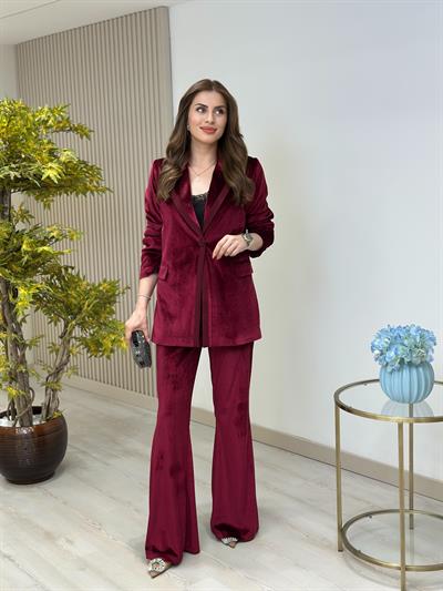 Zr Vatkalı Kadife Takım Bordo