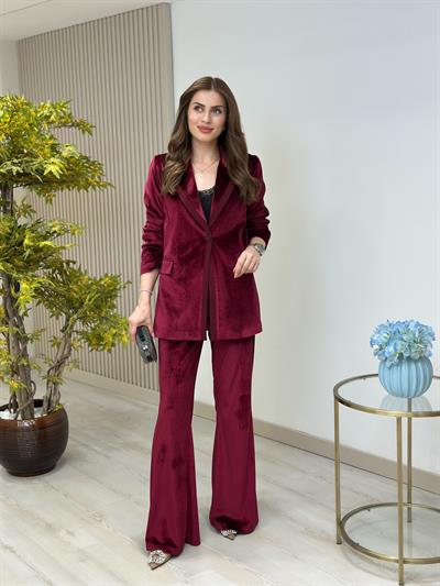 Zr Vatkalı Kadife Takım Bordo