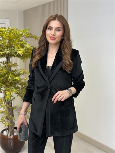 Zr Vatkalı Kadife Takım Siyah