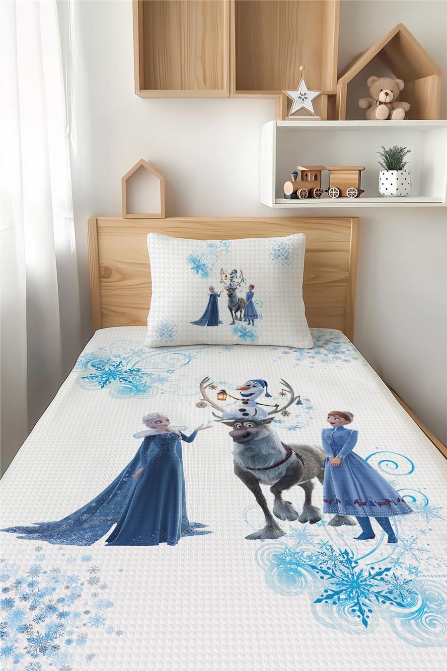 Karlar Ülkesi Elsa Frozen Desenli Tek Kişilik Çocuk Pike Takımı