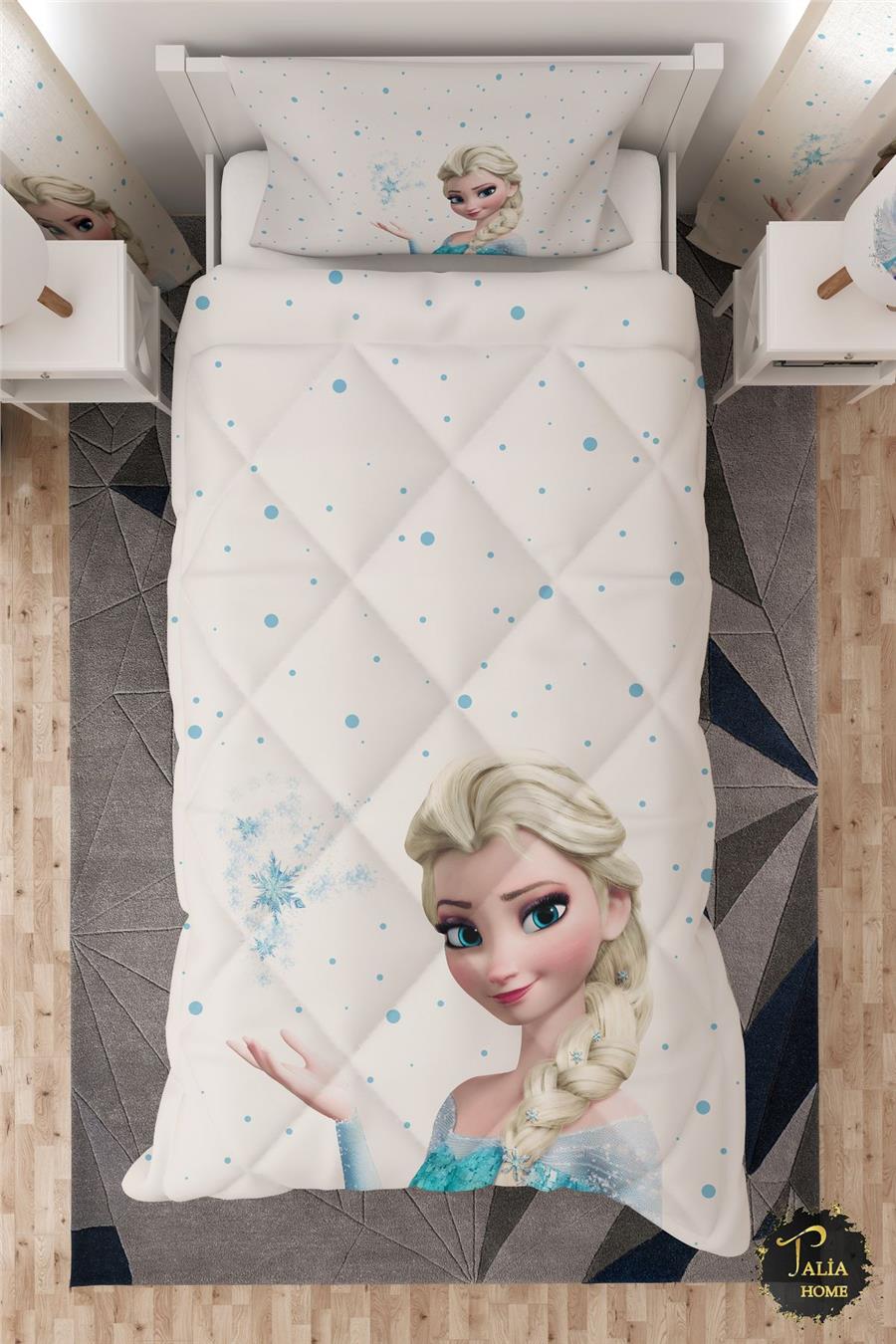Karlar Ülkesi Mavi Elsa Desenli Tek Kişilik Çocuk Yorganı Uyku Seti