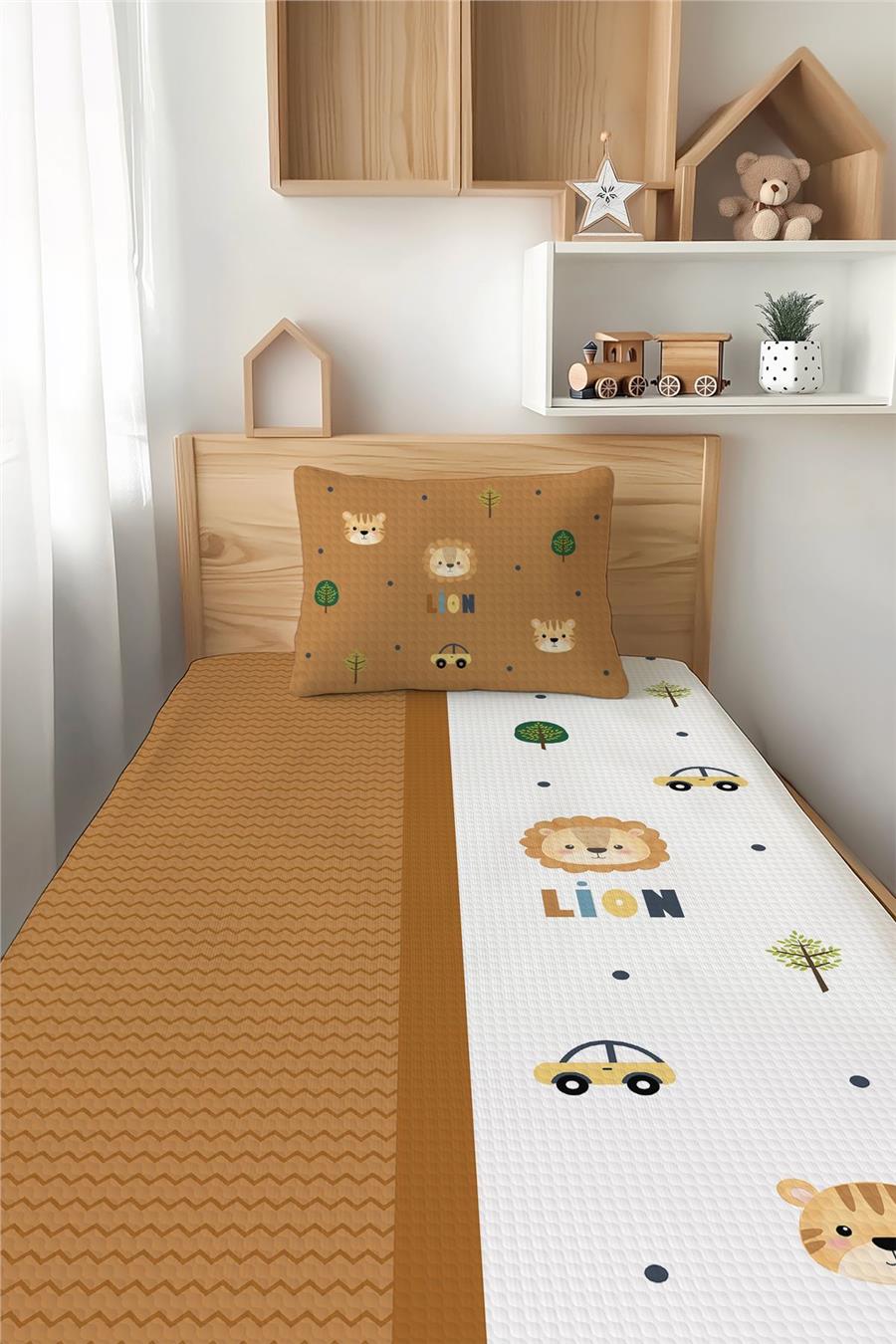 Lion Aslan Desenli Tek Kişilik Çocuk Pike Takımı