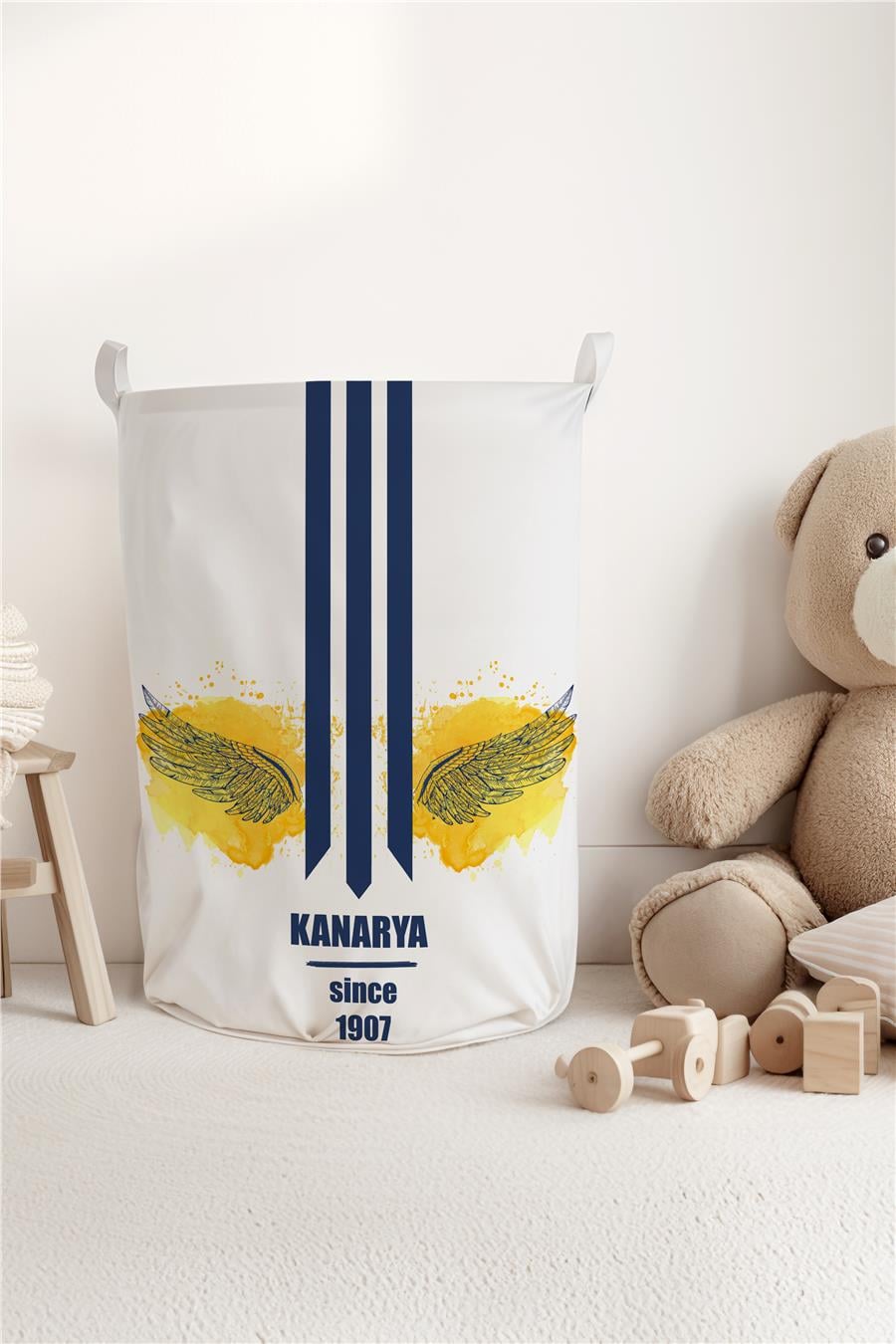 Sarı Lacivert Kanarya Desenli Çocuk ve Bebek Odası Düzenleyici Oyuncak veya Kirli Sepeti