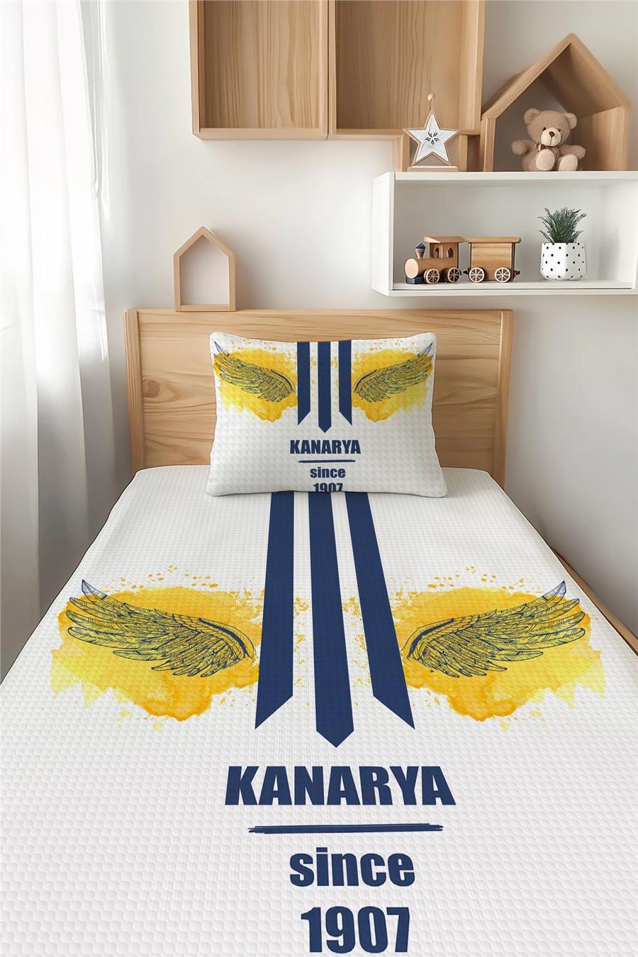 Sarı Lacivert Kanarya Desenli Tek Kişilik Çocuk Pike Takımı Tlap-165