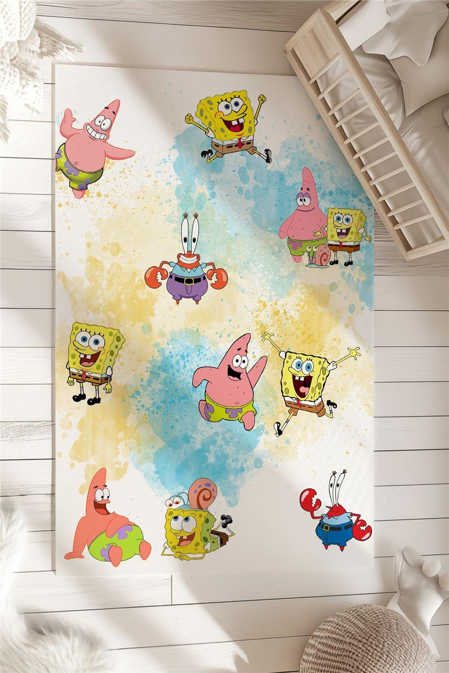 Süngerbob Desenli  Çocuk Ve Bebek Odası Dekoratif Halı Tlh-313