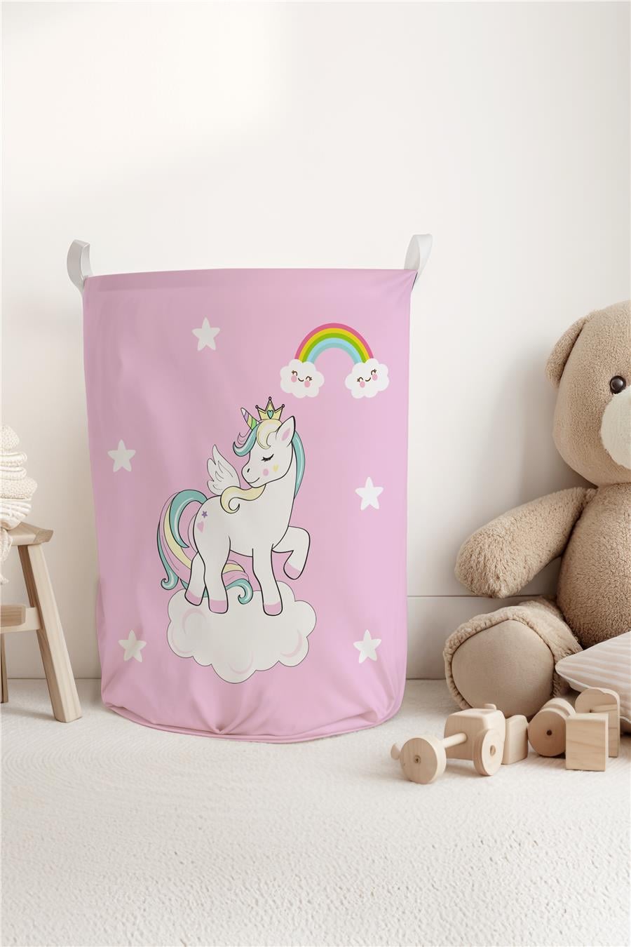 Unicorn Desenli Çocuk ve Bebek Odası Düzenleyici Oyuncak veya Kirli Sepeti