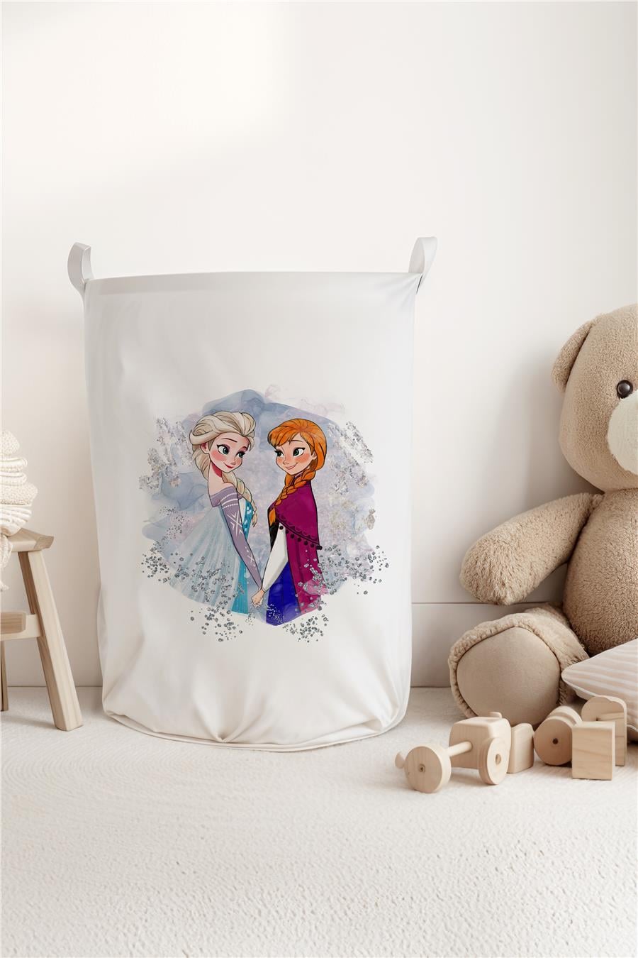  Beyaz Elsa & Anna Desenli Çocuk ve Bebek Odası Düzenleyici Oyuncak veya Kirli Sepeti