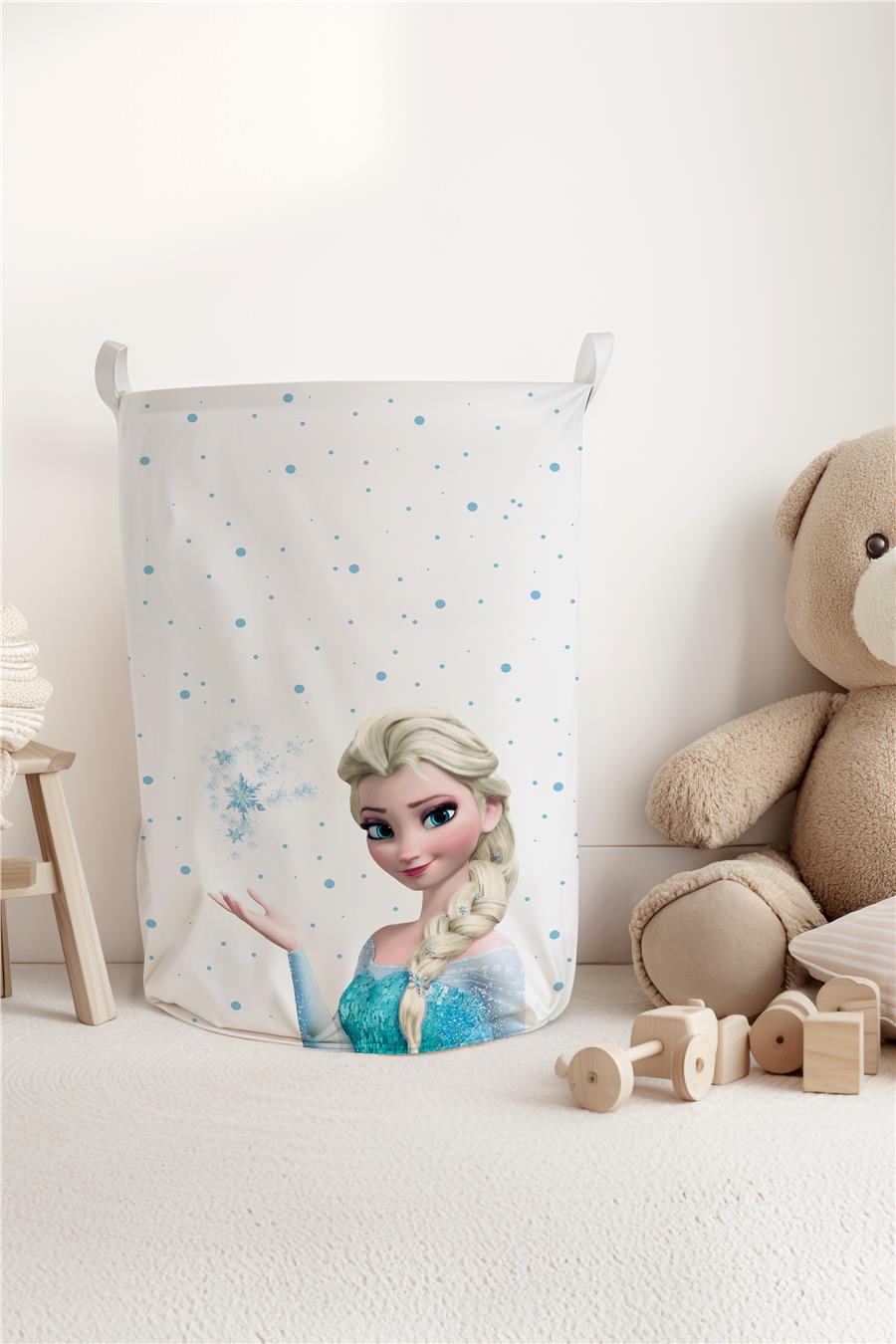  Mavi Elsa Desenli Çocuk ve Bebek Odası Düzenleyici Oyuncak veya Kirli Sepeti