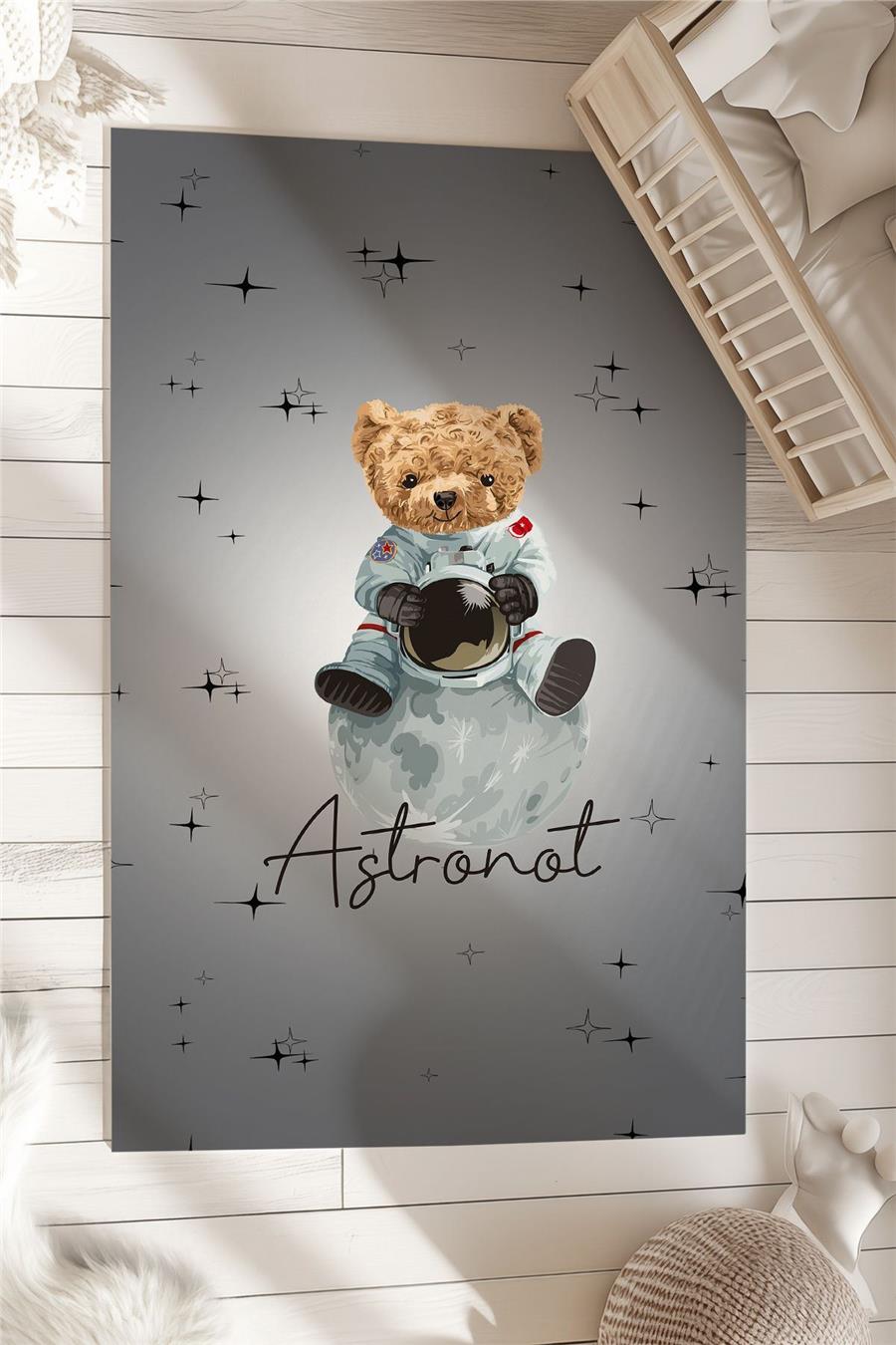  Sevimli Ayı Astronot Desenli  Çocuk Halısı Tlh-316