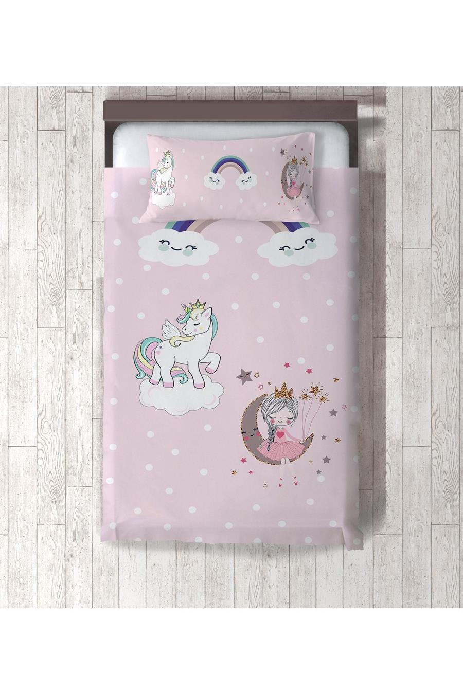  Unicorn'Lu Prenses'Li Desenli Yatak Örtüsü Tlay-281